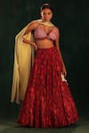 Buy_Kaprapan by Anaita Shah_Fuchsia And Satin Embroidered Tree Bark Print Flared Lehenga Set_at_Aza_Fashions