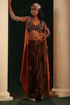 Buy_Kaprapan by Anaita Shah_Black Crepe And Satin Chiffon Embroidered Print Draped Skirt Cape Set _at_Aza_Fashions