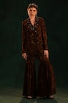 Buy_Kaprapan by Anaita Shah_Black Crepe Embroidered Tree Bark Notched Lapel Print Blazer Tunic And Sharara Set _at_Aza_Fashions