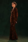 Buy_Kaprapan by Anaita Shah_Black Crepe Embroidered Tree Bark Notched Lapel Print Blazer Tunic And Sharara Set _Online_at_Aza_Fashions