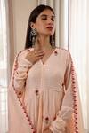 ASRUMO_Peach Chanderi Embroidery V-neck Resham Floral Anarkali Pant Set _at_Aza_Fashions