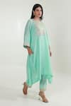 Buy_ASRUMO_Blue Kurta And Pant Chanderi Embroidery Zari Lace Round Yoke Set _Online_at_Aza_Fashions