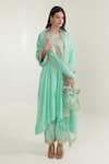 Shop_ASRUMO_Blue Kurta And Pant Chanderi Embroidery Zari Lace Round Yoke Set _Online_at_Aza_Fashions