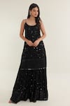 Buy_ASRUMO_Black Kurta And Sharara Georgette Embroidery Mirror Scoop Bloom Set _Online_at_Aza_Fashions