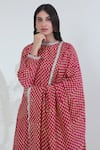 ASRUMO_Pink Muslin Print Bandhej Round Straight Kurta Flared Pant Set _Online_at_Aza_Fashions