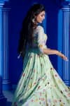 Buy_Kasturi Tikmani_Green Organza Embroidery Thread V Neck Floral Anarkali _Online_at_Aza_Fashions