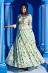 Kasturi Tikmani_Green Organza Embroidery Thread V Neck Floral Anarkali _at_Aza_Fashions