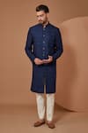 Buy_Kasbah_Blue Silk Embroidery Thread Work Sherwani_at_Aza_Fashions