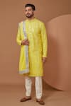 Buy_Kasbah_Yellow Silk Embroidered Thread And Mirror Kurta With Stole _at_Aza_Fashions