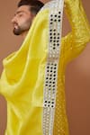 Shop_Kasbah_Yellow Silk Embroidered Thread And Mirror Kurta With Stole _at_Aza_Fashions