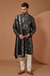 Buy_Kasbah_Black Silk Embroidered Mirror Hand Kurta With Stole _at_Aza_Fashions