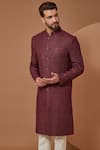 Kasbah_Maroon Silk Embroidered Thread And Sequins Sherwani_Online_at_Aza_Fashions