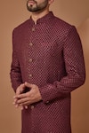 Buy_Kasbah_Maroon Silk Embroidered Thread And Sequins Sherwani_Online_at_Aza_Fashions