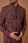 Buy_Kasbah_Black Georgette Embroidered Thread Jamawar Sherwani_Online_at_Aza_Fashions