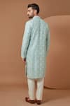 Shop_Kasbah_Blue Silk Embroidered Thread Floral Mirrorwork Kurta _at_Aza_Fashions