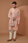 Kasbah Peach Silk Sequins, Mirrors Embroidered Kurta Online at Aza Fashions Kasbah_Peach Silk Sequins, Mirrors Embroidered Kurta_Online_at_Aza_Fashions