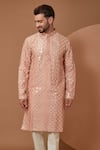 Buy Kasbah Peach Silk Sequins, Mirrors Embroidered Kurta Online at Aza Fashions Buy_Kasbah_Peach Silk Sequins, Mirrors Embroidered Kurta_Online_at_Aza_Fashions