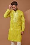 Buy Kasbah Yellow Silk Mirrors, Embroidery Blossom Mirrorwork Kurta at Aza Fashions Buy_Kasbah_Yellow Silk Mirrors, Embroidery Blossom Mirrorwork Kurta_at_Aza_Fashions