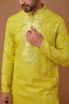 Shop Kasbah Yellow Silk Mirrors, Embroidery Blossom Mirrorwork Kurta Online at Aza Fashions Shop_Kasbah_Yellow Silk Mirrors, Embroidery Blossom Mirrorwork Kurta_Online_at_Aza_Fashions