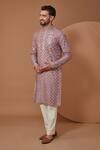 Buy_Kasbah_Purple Silk Sequins Floral Jaal Mirrorwork Kurta_at_Aza_Fashions