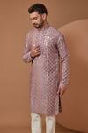 Kasbah_Purple Silk Sequins Floral Jaal Mirrorwork Kurta_Online_at_Aza_Fashions