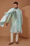 Buy_Kasbah_Blue Silk Embroidered Thread Jaal Sequin Kurta_at_Aza_Fashions