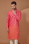 Kasbah_Pink Silk Embroidered Thread Ombre Mirrorwork Kurta_Online_at_Aza_Fashions