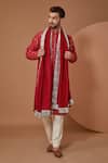 Buy_Kasbah_Red Silk Embroidered Thread Mirrorwork Kurta With Stole_at_Aza_Fashions