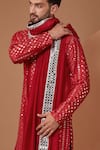 Shop_Kasbah_Red Silk Embroidered Thread Mirrorwork Kurta With Stole_at_Aza_Fashions