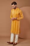 Buy_Kasbah_Yellow Georgette Embroidery Thread Mirror Kurta _at_Aza_Fashions