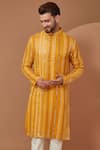 Kasbah_Yellow Georgette Embroidery Thread Mirror Kurta _Online_at_Aza_Fashions