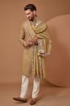 Buy_Kasbah_Beige Silk Embroidery Mirror Work Kurta With Stole_at_Aza_Fashions
