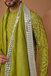 Shop_Kasbah_Green Silk Embroidery Mirror Kurta With Stole _at_Aza_Fashions