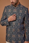 Buy_Kasbah_Blue Velvet Embroidery Floral Bandhgala _Online_at_Aza_Fashions