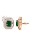 Shop_Prata_Green Crystals, Stones Stud Earrings _at_Aza_Fashions