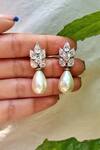 Buy_Prata_White Imported Cubic Zirconia Rhodium Plated Dangling Earrings _at_Aza_Fashions