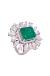Shop_Prata_Green Fabric Flowers, Diamonds Faux Emerald Doublet Stone Ring _Online_at_Aza_Fashions