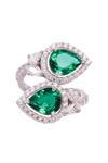 Prata_Green Diamonds, Stones Double Embellished Ring _Online_at_Aza_Fashions