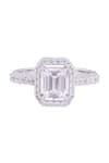 Buy_Prata_White Diamonds, Crystals Emerald Cut Halo Ring _at_Aza_Fashions