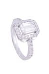 Shop_Prata_White Diamonds, Crystals Emerald Cut Halo Ring _at_Aza_Fashions