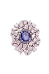 Buy_Prata_Blue Crystals Blooming Disc Floret Embellished Ring _at_Aza_Fashions