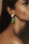 Buy_PRATA_Green Carved Stone And Imported Cubic Zirconia Embellished Earrings _at_Aza_Fashions