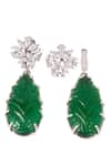 Shop_PRATA_Green Carved Stone And Imported Cubic Zirconia Embellished Earrings _at_Aza_Fashions