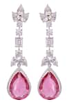 Buy_Prata_Pink Semi Precious Stone And Imported Cubic Zirconia Tear Drop Dangler Earrings _at_Aza_Fashions