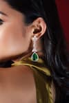 Prata_Green Diamonds, Stones Tear Drop Embellished Long Earrings _Online_at_Aza_Fashions