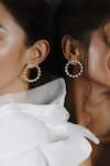 Buy_Prata_White Diamonds, Stones Geometric Cut Work Hoop Earrings _at_Aza_Fashions
