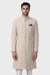 Buy_Raghavendra Rathore Jodhpur_Gold Silk Floral Coronation Pattern Achkan _Online_at_Aza_Fashions