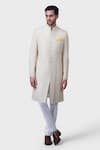 Buy_Raghavendra Rathore Jodhpur_Off White Linen, Silk Embroidery Diwani Khas Achkan _at_Aza_Fashions