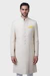 Raghavendra Rathore Jodhpur_Off White Linen, Silk Embroidery Diwani Khas Achkan _Online_at_Aza_Fashions