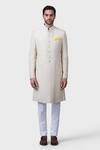 Buy_Raghavendra Rathore Jodhpur_Off White Linen, Silk Embroidery Diwani Khas Achkan _Online_at_Aza_Fashions